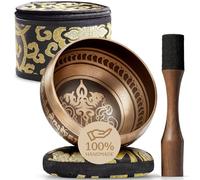 Handmade Tibetan Etched Singing Bowl Set with Case - Meditation Bowl & Sound Bowl with Cushion, Mallet & Guide - Portable Meditation Kit - Therapeutic Sound Devices - Yoga Accessories for Relaxation