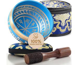 Handmade Tibetan Etched Singing Bowl Set with Case - Meditation Bowl & Sound Bowl with Cushion, Mallet & Guide - Ancient Tibetan Meditation Bowl for Therapy - Spiritual Decor Enhancements