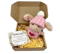 Handmade Tiny Bunny Hug Plush, Emotional Support Pocket Rabbit, Cute Easter Decor Stuffed Figurine in Gift Box with Positive Inspirational Card for Family Friends