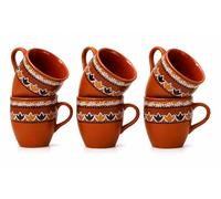 Handmade Traditional Kulhar Kulhad Chai Tea Coffee Mug Cup Cantaritos Set of 6 Glazed Earthenware Glossy Finish Clay Terracotta Artisanal Studio Pottery Mud Brown Food Safe Natural Rustic Eco-Friendly