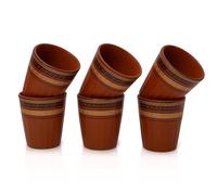 Handmade Traditional Kulhar Kulhad Chai Tea Coffee Mug Cup Cantaritos Set of 6 Glazed Earthenware Glossy Finish Clay Terracotta Artisanal Studio Pottery Mud Brown Food Safe Natural Rustic Eco-Friendly