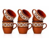 Handmade Traditional Kulhar Kulhad Chai Tea Coffee Mug Cup Cantaritos Set of 6 Glazed Earthenware Glossy Finish Clay Terracotta Artisanal Studio Pottery Mud Brown Food Safe Natural Rustic Eco-Friendly