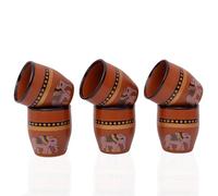 Handmade Traditional Kulhar Kulhad Chai Tea Coffee Mug Cup Cantaritos Set of 6 Glazed Earthenware Glossy Finish Clay Terracotta Artisanal Studio Pottery Mud Brown Food Safe Natural Rustic Eco-Friendly