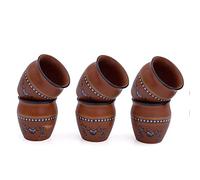 Handmade Traditional Kulhar Kulhad Chai Tea Coffee Mug Cup Cantaritos Set of 6 Glazed Earthenware Glossy Finish Clay Terracotta Artisanal Studio Pottery Mud Brown Food Safe Natural Rustic Eco-Friendly