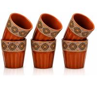Handmade Traditional Kulhar Kulhad Chai Tea Coffee Mug Cup Cantaritos Set of 6 Glazed Earthenware Glossy Finish Clay Terracotta Artisanal Studio Pottery Mud Brown Food Safe Natural Rustic Eco-Friendly