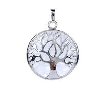Handmade Tree of Life Pendant for Women Necklaces Natural Stone White Purple Crystal Pink Quartz Reiki Charm Jewelry-White Crystal