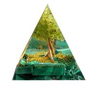 Handmade Tree Orgonite Pyramid Peridot with Malachite Stone Positive Reiki Energy Generator Crystal Healing Orgone Collection Wealth Meditation Tool