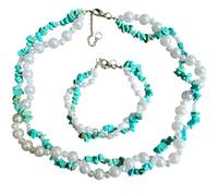 Handmade Turquoise Howlite Gemstone Necklace & Bracelet Set High-Quality - Bohemian Healing Crystal Jewellery for Chakra Balancing, Adjustable Unisex Accessory - Excellent for Her