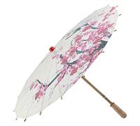 Handmade Umbrella Oil Paper Classical Painting Plum Blossoms Dancing Props Retractable Rainproof Parasol with Wooden Handle-55cm Diameter