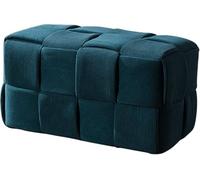 Handmade Velvet Upholstered Footstool - Small Square Stool for Living Room Vanity or Shoe Changing - Breathable Fabric Ottoman with Cross Weaving Design