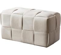 Handmade Velvet Upholstered Footstool - Stylish Cube Vanity Stool Small Square Ottoman for Living Room Breathable Fabric Shoe Changing Stool Cross Weaving Design