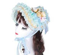 Handmade Victorian Bonnet Hat With Ruffled Trim And Flower Straw Sun Hat For Vintage Enthusiast Teaparty Costume Props Cosplay Costume