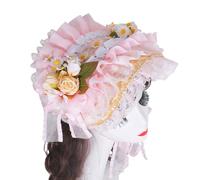 Handmade Victorian Bonnet Hat With Ruffled Trim And Flower Straw Sun Hat For Vintage Enthusiast Teaparty Costume Props Handmade Straw