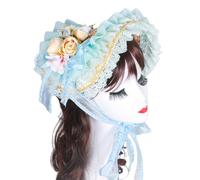 Handmade Victorian Bonnet Hat With Ruffled Trim And Flower Straw Sun Hat For Vintage Enthusiast Teaparty Costume Props Theme Event Headpiece