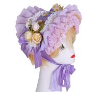 Handmade Victorian Bonnet Hat With Ruffled Trim And Flower Straw Sun Hat For Vintage Enthusiast Teaparty Costume Props Theme Event Headpiece