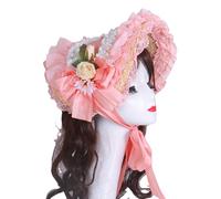 Handmade Victorian Bonnet Hat With Ruffled Trim And Flower Straw Sun Hat For Vintage Enthusiast Teaparty Costume Props Theme Event Headpiece