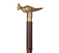 Handmade Vintage Antique Walking Cane - Lightweight Wooden Stick with Brass Handles, Foldable, Fashionable Peacock Design for Seniors, Men & Women, Perfect for Grandpa