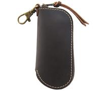 Handmade Vintage Leather Key Case Men's Zipper Case Mini Key Case Waist Padlock Key Case (D 12.5 * 5.8 * 2.2cm)