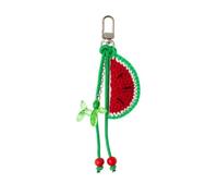 Handmade Watermelon Keychain Charm - Cute Crochet Bag Accessory with Beaded Dog & Tassels - Summer Fruit Purse Pendant for Women, Kids, Backpacks