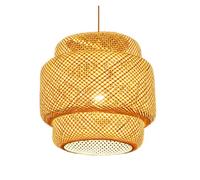 Handmade Weave Pendant Light Fixtures Natural Wicker Chandelier Retro Industrial Mount(Natural Bamboo Color,40CM)
