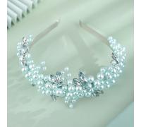 Handmade Wedding Bride Luxury Red Blue Rhinestones Pearls Tiaras Crowns Bridal Headband Hair Accessories for Women-Mint Green