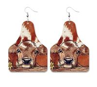 Handmade Western Cow Leather Earrings Cowgirls Cowboys Bohemian Lightweight Cattle Head Farm Animal Print Geometric Faux PU Leather Dangle Drop Earrings for Women Texas Style Fashion Jewelry Gifts