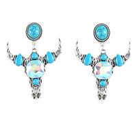 Handmade Western Turquoise earrings Dangle Wild Free Spirit Exquisite Vintage Design Boho earrings Birthday gift for women, M, Metal, No Gemstone