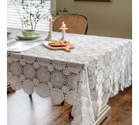Handmade White Lace Tablecloth Vintage Crochet Shabby Chic with Floral Circular Design Romantic Rectangular Table Cover (130 x 180cm) Perfect for Weddings & Home Decor