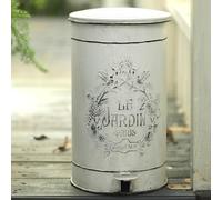 Handmade White Metal Garden Waste Pedal Bin "Le Jardin" Vintage Look Unique Chic