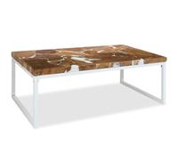 Handmade White Teak & Black Resin Coffee Table 110x60x40 cm Rustic Style