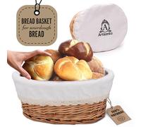 Handmade Wicker Bread Basket for Serving Sourdough Bread and Pastires with Removable Liner and Cover Bread Storage Container and Fruit Basket