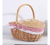 Handmade Wicker Storage Basket with Lid - Natural Rattan Organizer for Home & Camping - Foldable Laundry Hamper with Cotton Liner 35x25x17cm(G)