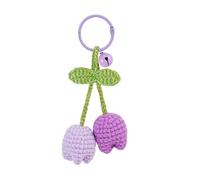 Handmade Wind Chime Orchid Crochet Keychain - Cute Floral Bag Charm for Women, Purse & Wallet Decor Gift (Purple Tulip)