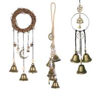 Handmade Witch Bells Wreath,3PCS Rattan Witch Bells for Door,Boho Gift for Garden, Kitchen,Goth Accessories Gifts for Women Men