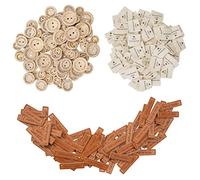 Handmade with Love Labels Tags, 100pcs Wooden Buttons + Textile Fabric Labels + Leather Labels, Patchwork Set for DIY Knitting, Crafts and Sewing Decorations Work