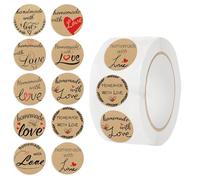 Handmade with Love Stickers Roll, 500 PCS 1 Inch Self-Adhesive Round Labels 10 Colorful Designs for Small Business, Packaging Jars, Gift Boxes, Envelopes, Thank-You Notes, Craft Projects