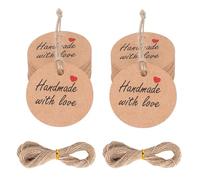 Handmade with Love Tags, 200Pcs Paper Hanging Tags with String 1.2” Round Brown Gift Labels with 131 ft String Personalized Handmade Tag for Crafts Candle Tins Wedding Birthday Party Favors