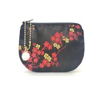 Handmade Women Coin Purse Brocade Rosary Bag Silk Jewelry Pouch Zipper Wallet, BlackV2, Plum Blossom Pattern