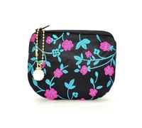 Handmade Women Coin Purse Silk Jewelry Pouch Zipper Wallet Brocade Rosary Bag, Black, Flower Pattern