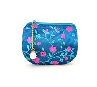 Handmade Women Coin Purse Silk Jewelry Pouch Zipper Wallet Brocade Rosary Bag, DarkCyan, Flower Pattern