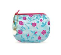 Handmade Women Coin Purse Silk Jewelry Pouch Zipper Wallet Brocade Rosary Bag, MediumTurquoise, Flower Pattern