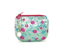 Handmade Women Coin Purse Silk Jewelry Pouch Zipper Wallet Brocade Rosary Bag, Turquoise, Flower Pattern
