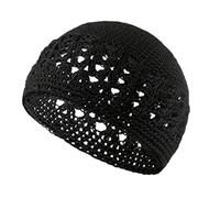 Handmade Women's Lightweight Knitted Neck Vintage Floral Pattern Slouchy Skull Cap Multicoloured Muslim Hats Portable Prayer Hat Breathable Traditional Crochet Hat, O Black, One size