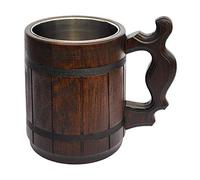 Handmade Wood Mug 20 oz Stainless Steel Cup Carved Natural Beer Stein Old-Fashioned Brown - Wood Carving Beer Mug of Wood Great Beer Gift Ideas for Men Wooden Beer Tankard Capacity: 20oz (600ml)