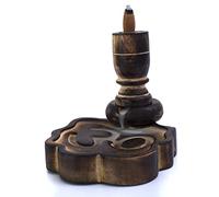 Handmade Wooden Backflow Incense Cone Dhoop Stick Burner Reverse Flow Waterfall Fountain Smoke Stand Ash Catcher Air Diffuser With 12 Incense Cones Home Living Room Decor Aromatherapy Yoga Meditation