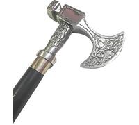 Handmade Wooden Black Plain Walking Stick Cane with Victorian Silver Brass Axe Head Handle Cane