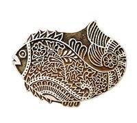 Handmade Wooden Block Textile Printing On Fabric Stamp Fish Design Fine Art