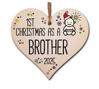 Handmade Wooden Christmas Hanging Heart Plaque Gift 1st Xmas 2025 as a Brother new baby family celebration tree decoration present for family