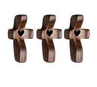 Handmade Wooden Cross My Heart, Fidget Fingertip Stress Relief Gifts, Prayer Holding Encouragement Small Handheld Pocket Cross for Adults Praying, Clutching, Clinging(Black heart - A(3PC))