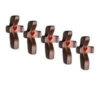 Handmade Wooden Cross My Heart, Fidget Fingertip Stress Relief Gifts, Prayer Holding Encouragement Small Handheld Pocket Cross for Adults Praying, Clutching, Clinging(Red heart (5PC))